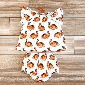 NWT! Milkbarn Bunny Organic Cotton Dress & Bloomer Set Size 6-12M